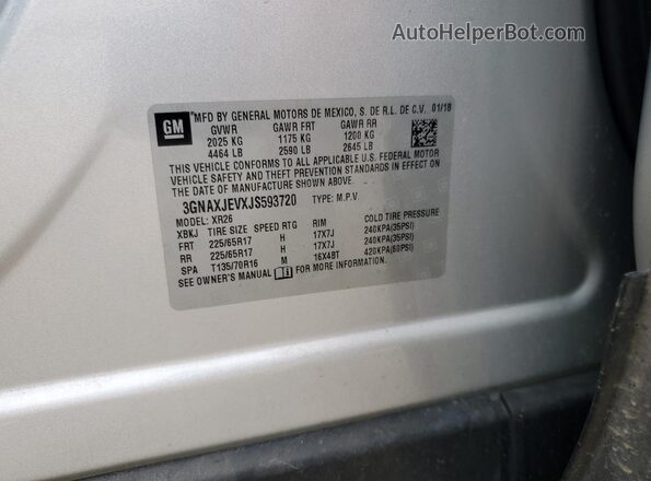 3GNAXJEVXJS593720 2018 CHEVROLET EQUINOX Серебряный Вид наклейки с VIN-кодом