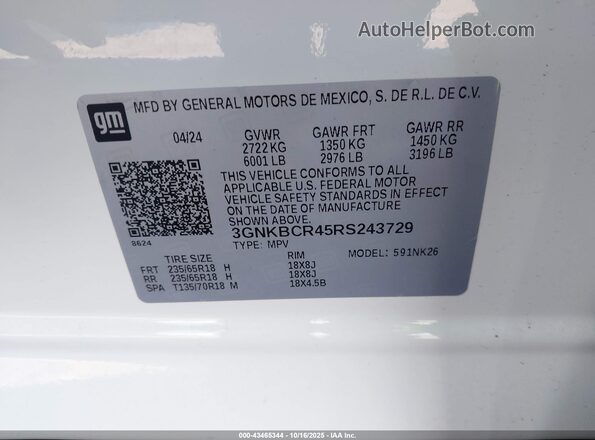 3GNKBCR45RS243729 2024 CHEVROLET BLAZER Белый Вид подкапотного пространства