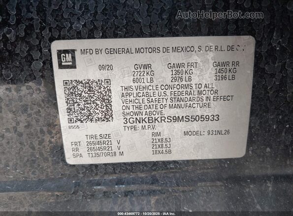 3GNKBKRS9MS505933 2021 CHEVROLET BLAZER Черный Вид подкапотного пространства