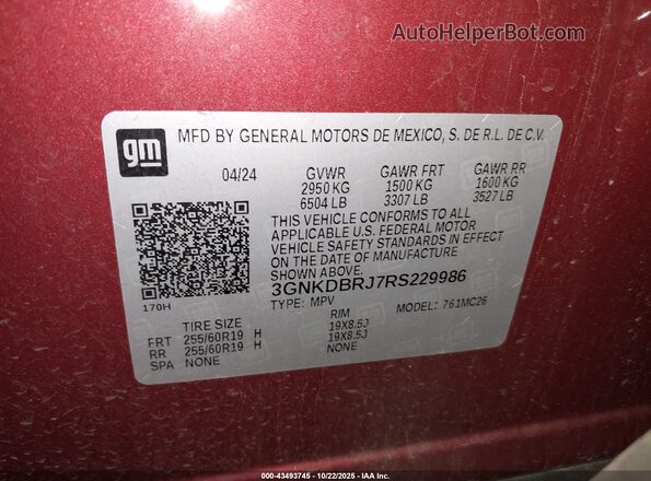3GNKDBRJ7RS229986 2024 CHEVROLET OTHER Red ძრავის განყოფილების ხედი