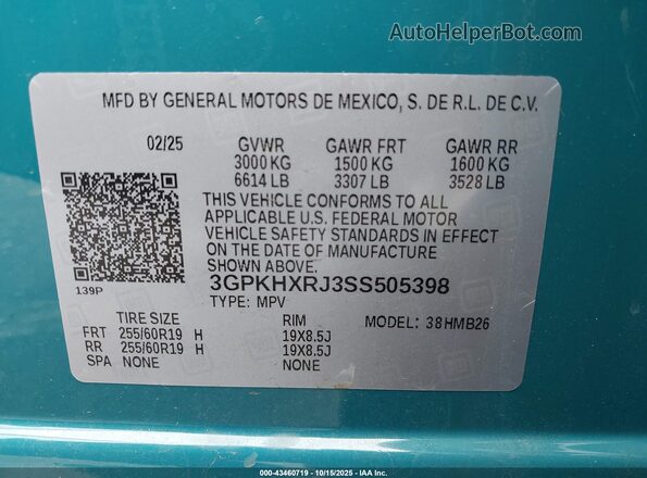 3GPKHXRJ3SS505398 2025 HONDA PROLOGUE Turquoise Widok komory silnika