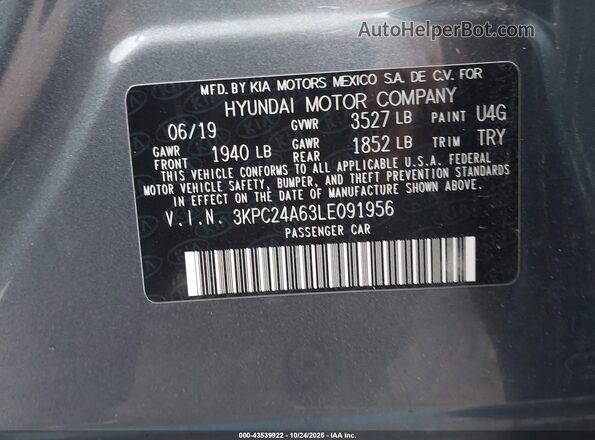 3KPC24A63LE091956 2020 HYUNDAI ACCENT Серый Вид подкапотного пространства