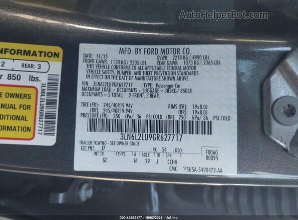 3LN6L2LU9GR627717 2016 LINCOLN MKZ HYBRID Серый Вид подкапотного пространства