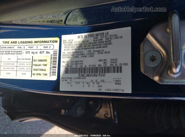 3LN6L5MU4JR619547 2018 LINCOLN MKZ HYBRID Dark Blue Вид подкапотного пространства