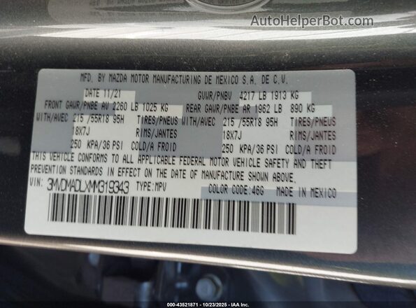 3MVDMADLXMM319343 2021 MAZDA CX-30 Серый Вид подкапотного пространства