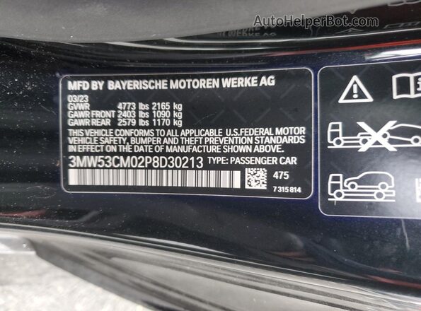 3MW53CM02P8D30213 2023 BMW M2 Черный Вид наклейки с VIN-кодом
