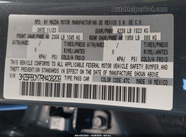 3MZBPBCM7RM408209 2024 MAZDA 3 Синий Вид подкапотного пространства
