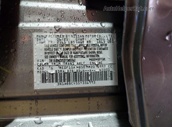 3N1AB8CV5SY356993 2025 NISSAN SENTRA Gray Vista de la etiqueta del VIN