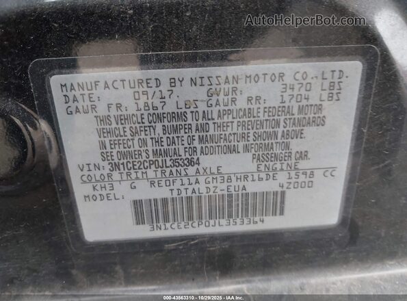 3N1CE2CP0JL353364 2018 NISSAN VERSA NOTE Черный Вид подкапотного пространства