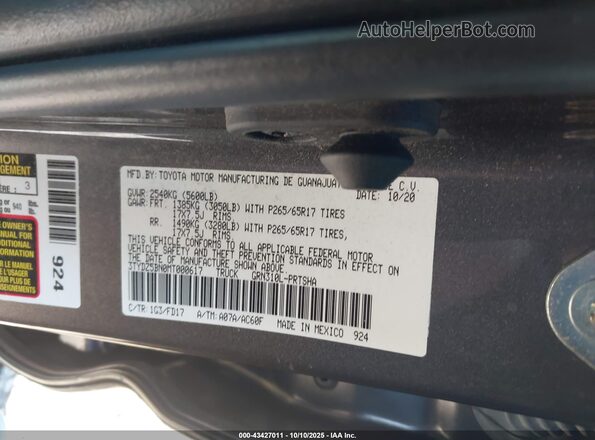 3TYDZ5BN0MT000617 2021 TOYOTA TACOMA Gray Engine compartment view
