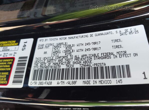 3TYLD5KN8ST018239 2025 TOYOTA TACOMA Black Вид підкапотного простору