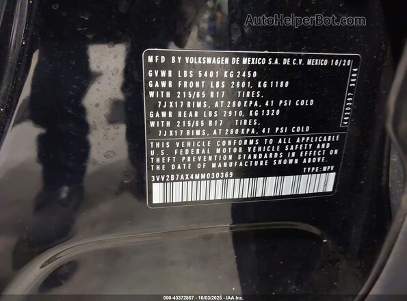 3VV2B7AX4MM030369 2021 VOLKSWAGEN TIGUAN Черный Вид подкапотного пространства