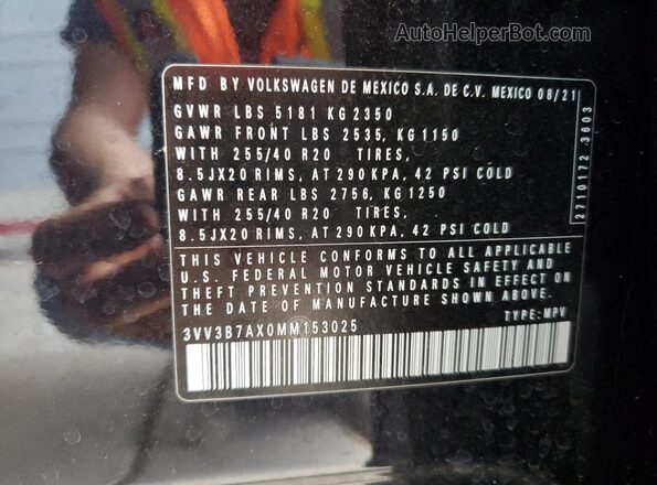 3VV3B7AX0MM153025 2021 VOLKSWAGEN TIGUAN Черный Панорамный вид салона 360°
