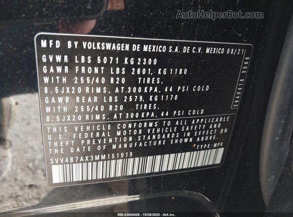 3VV4B7AX3MM151919 2021 VOLKSWAGEN TIGUAN Черный Вид подкапотного пространства