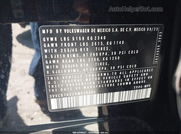 3VVCB7AX2RM024405 2024 VOLKSWAGEN TIGUAN Черный Вид подкапотного пространства