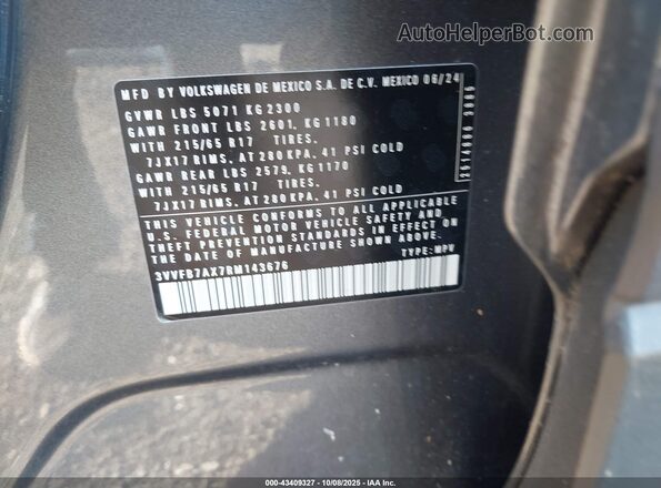 3VVFB7AX7RM143676 2024 VOLKSWAGEN TIGUAN Серый Вид подкапотного пространства