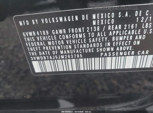3VWDB7AJ5JM263785 2018 VOLKSWAGEN JETTA Black Շարժիչի բաժամունքի տեսք