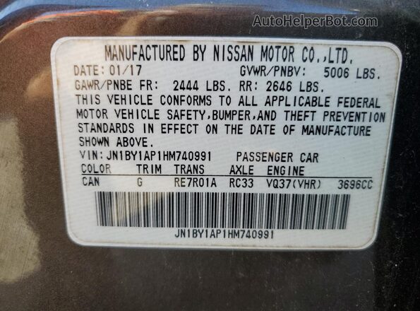JN1BY1AP1HM740991 2017 INFINITI Q70 Коричневый Вид наклейки с VIN-кодом