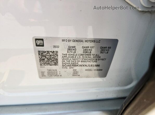 5GAERBKWXNJ181586 2022 BUICK ENCLAVE Белый Панорамный вид салона 360°