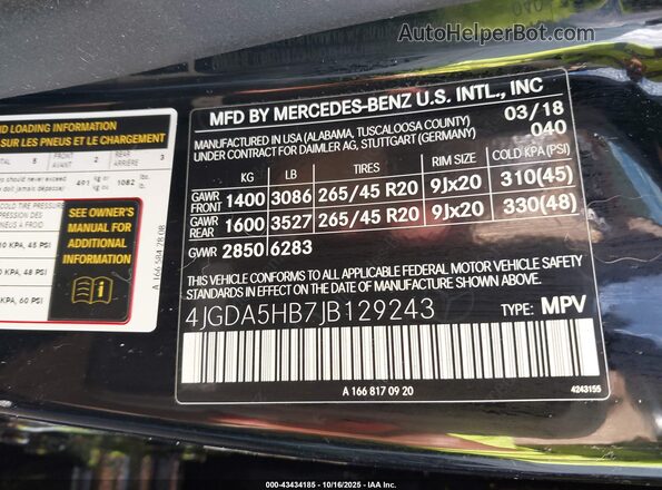 4JGDA5HB7JB129243 2018 MERCEDES-BENZ GLE 350 Черный Вид подкапотного пространства