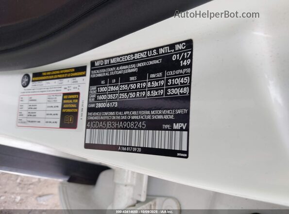 4JGDA5JB3HA908245 2017 MERCEDES-BENZ GLE 350 Белый Вид подкапотного пространства