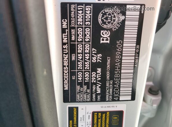 4JGDA6EB5HA989605 2017 MERCEDES-BENZ GLE Серебряный Вид наклейки с VIN-кодом