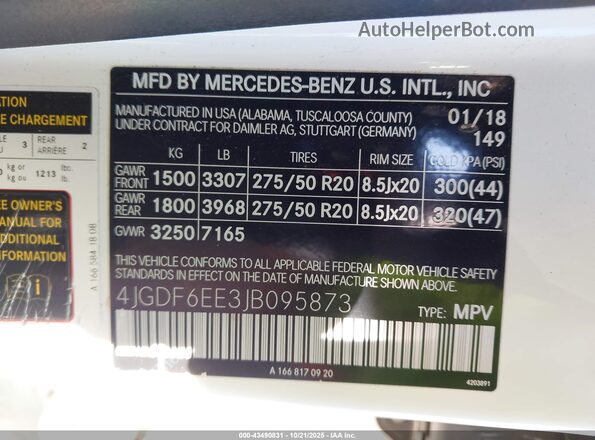 4JGDF6EE3JB095873 2018 MERCEDES-BENZ GLS 450 White Вид підкапотного простору
