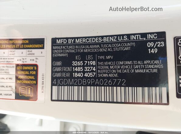 4JGDM2DB9PA026772 2023 MERCEDES-BENZ EQS 450+ SUV White Widok komory silnika