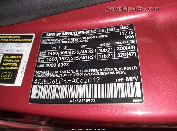 4JGED6EB6HA062012 2017 MERCEDES-BENZ AMG GLE 43 COUPE Red Vista del compartimento del motor