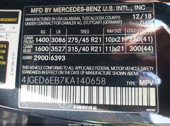 4JGED6EB7KA140658 2019 MERCEDES-BENZ AMG GLE 43 COUPE Black Вид підкапотного простору