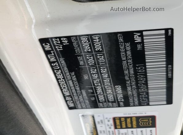 4JGFB4JB6PA891651 2023 MERCEDES-BENZ GLE Белый Панорамный вид салона 360°