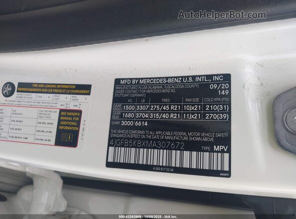 4JGFB5KBXMA307672 2021 MERCEDES-BENZ GLE 450 White Vista del compartimento del motor