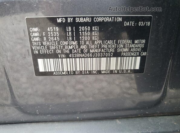 4S3BNAD66J3037052 2018 SUBARU LEGACY Charcoal Engine compartment view