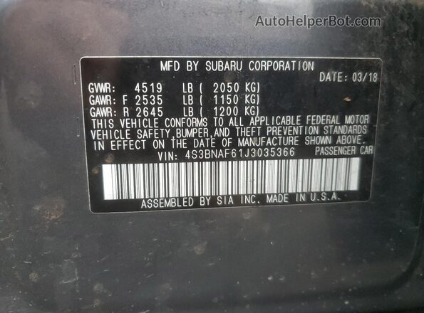 4S3BNAF61J3035366 2018 SUBARU LEGACY Серый Вид подкапотного пространства