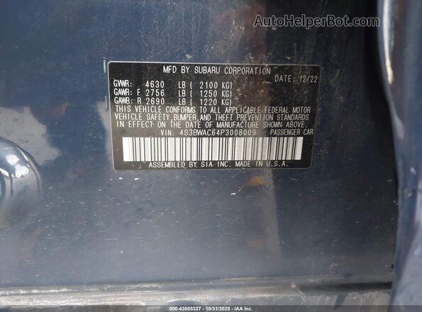 4S3BWAC64P3008009 2023 SUBARU LEGACY Blue Widok komory silnika