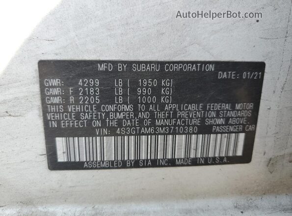 4S3GTAM63M3710380 2021 SUBARU IMPREZA Белый Вид подкапотного пространства