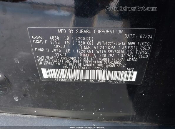 4S4BTALC6S3125027 2025 SUBARU OUTBACK Black Widok komory silnika