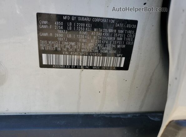 4S4BTAPC0L3208206 2020 SUBARU OUTBACK White Вид підкапотного простору