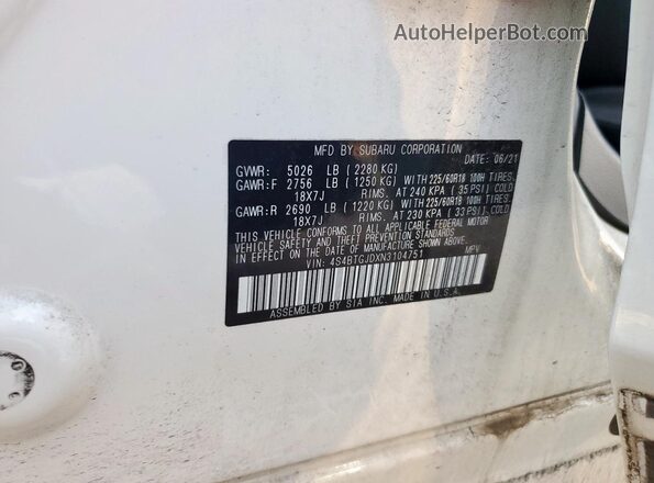 4S4BTGJDXN3104751 2022 SUBARU OUTBACK Белый Вид наклейки с VIN-кодом