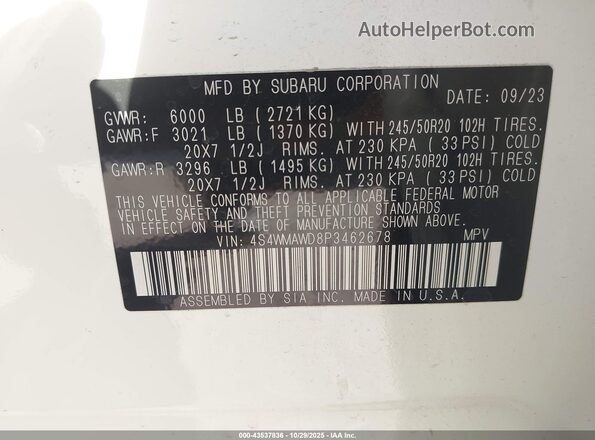 4S4WMAWD8P3462678 2023 SUBARU ASCENT Белый Вид подкапотного пространства