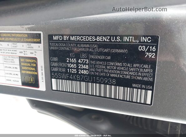 55SWF4KB7GU150938 2016 MERCEDES-BENZ C-CLASS Gray Շարժիչի բաժամունքի տեսք