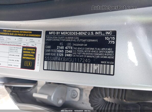 55SWF4KBXGU117240 2016 MERCEDES-BENZ C-CLASS Silver Շարժիչի բաժամունքի տեսք