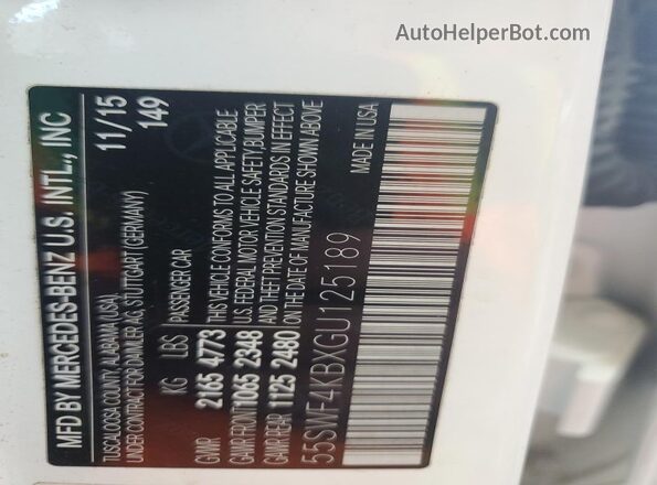 55SWF4KBXGU125189 2016 MERCEDES-BENZ C White ძრავის განყოფილების ხედი