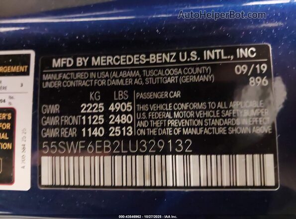 55SWF6EB2LU329132 2020 MERCEDES-BENZ AMG C 43 Blue Вид підкапотного простору