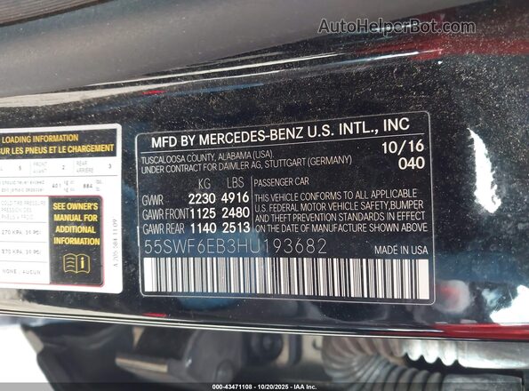 55SWF6EB3HU193682 2017 MERCEDES-BENZ AMG C 43 Black Вид підкапотного простору