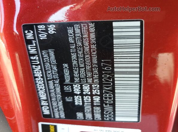 55SWF6EB7KU291671 2019 MERCEDES-BENZ C Red VIN sticker view