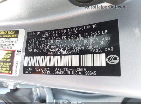 58ADA1C11RU045581 2024 LEXUS ES 300H Серебряный Вид подкапотного пространства