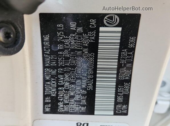 58ADZ1B18MU099835 2021 LEXUS ES White Widok komory silnika