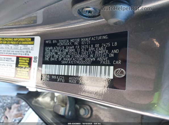 58AFA1C17MU005507 2021 LEXUS ES 300H Gray Widok komory silnika