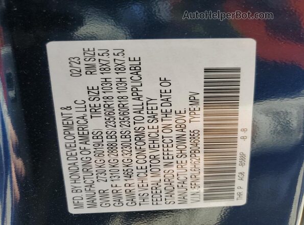 5FNRL6H62PB046855 2023 HONDA ODYSSEY Blue Սալոնի 360 աստիճան տեսք